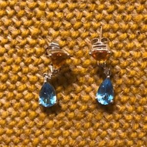 Yellow/orange & blue stone earrings